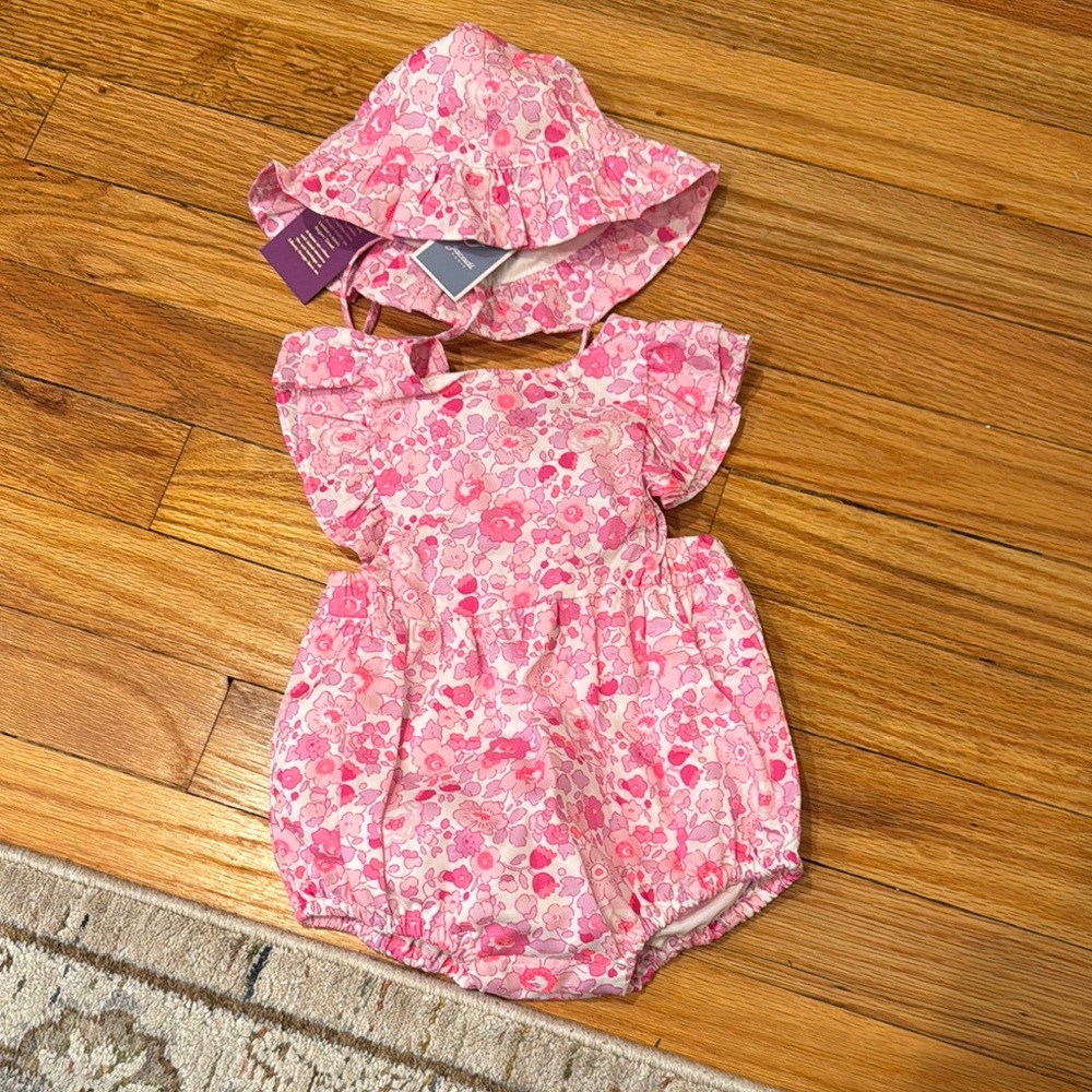 Jacadi Pink Floral Kids Dress and Hat Set